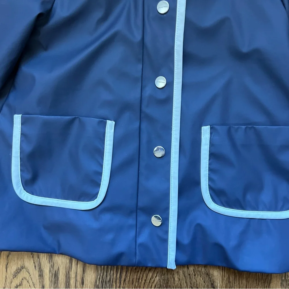 Jacadi Navy Blue Hooded Raincoat with White Trim - Picture 4 of 7